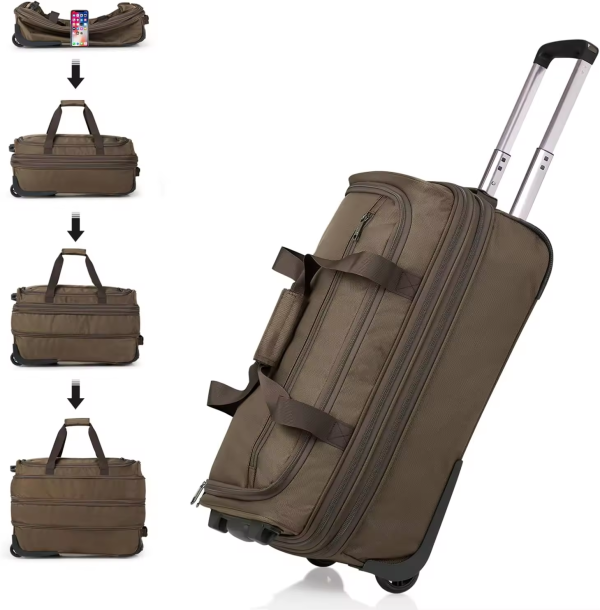 Wheeled Rolling Duffel Bag, Durable Design, Telescoping Handle, Multiple Compartments, Tie-Down Capabilities