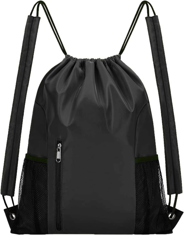 Drawstring Backpack Bag with Water Bottle Pockets for Sports Gym Workout Women Men