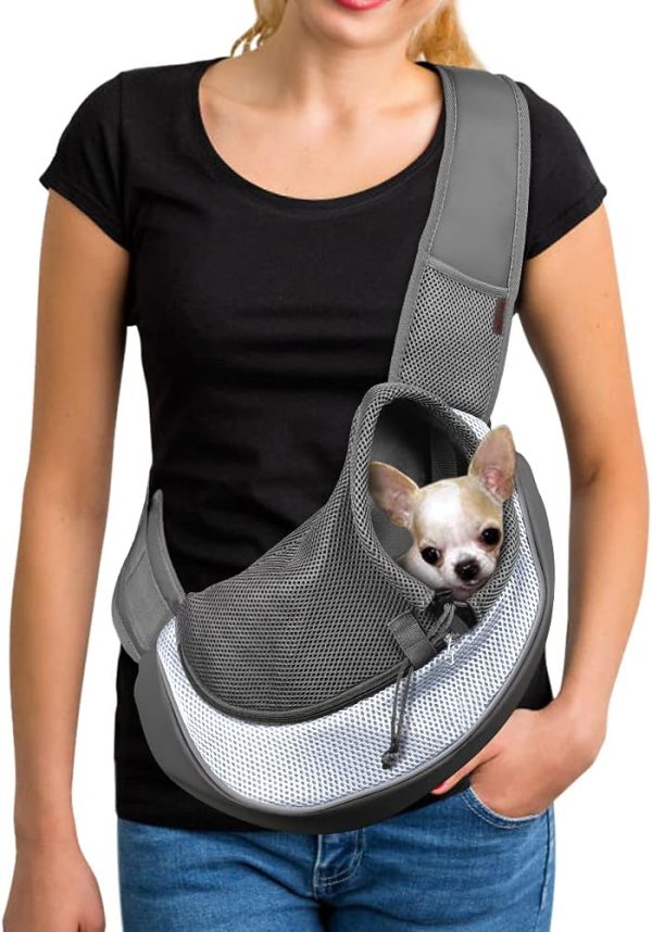 Pet Dog Sling Carrier Large Pocket Adjust Strap Anti-Falling Design Breathable Mesh Travel Safe Sling Bag Carrier for Dogs Cats