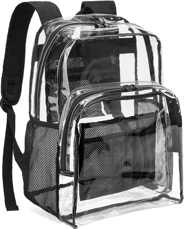 Clear Backpack Heavy Duty PVC Transparent Backpack See Through Large Capacity Multiple Pockets Bookbag for Concert Work Security Travel Festival Black