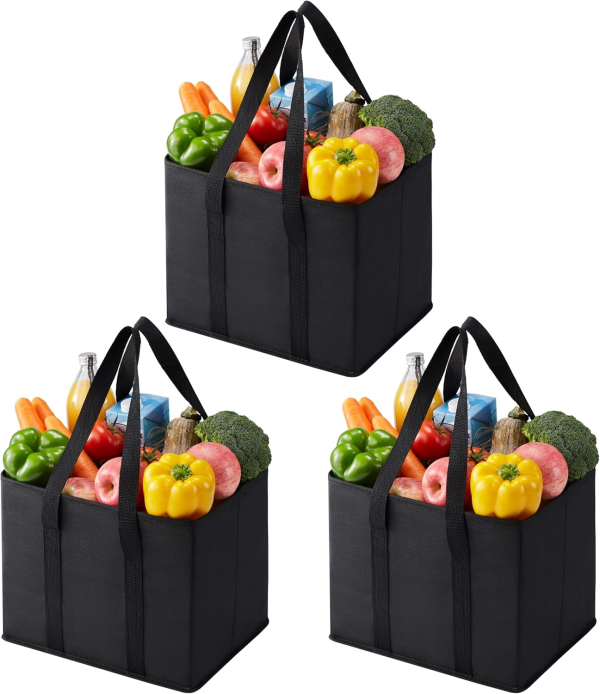 Reusable Grocery Bags, Shopping Bags for groceries, Utility Tote with Handles and Hard Bottom, Foldable Shopping Cart Organizer, Multi-Purpose, Heavy-Duty